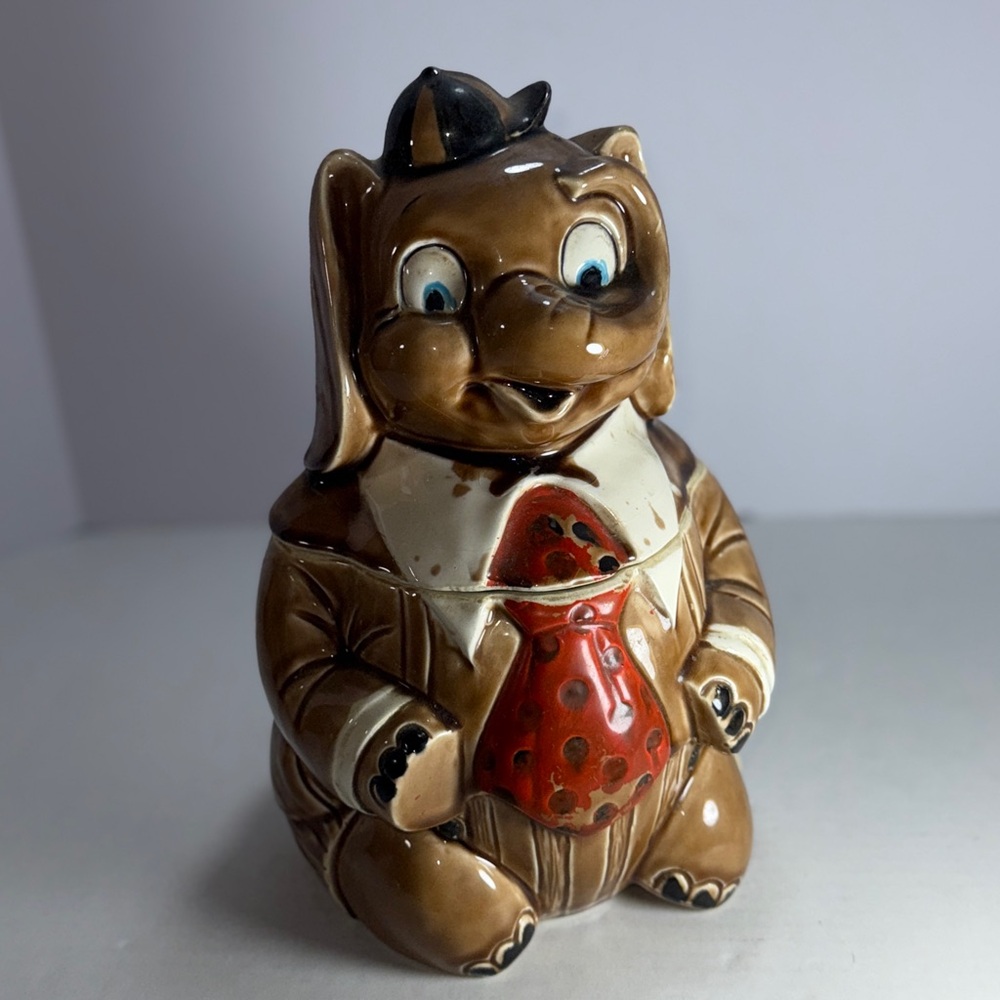 Vintage Brown Elephant with Red Necktie & Baseball Cap